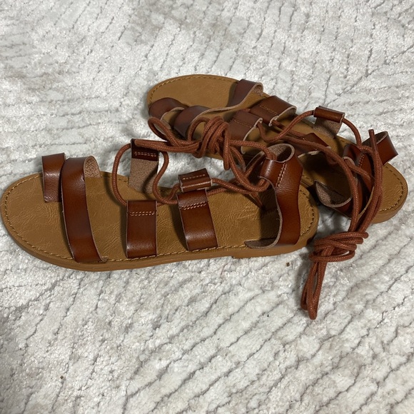 Universal Threads Paige Lace Up Brown Cognac Leather Gladiator Sandals Size 8 - Picture 5 of 7